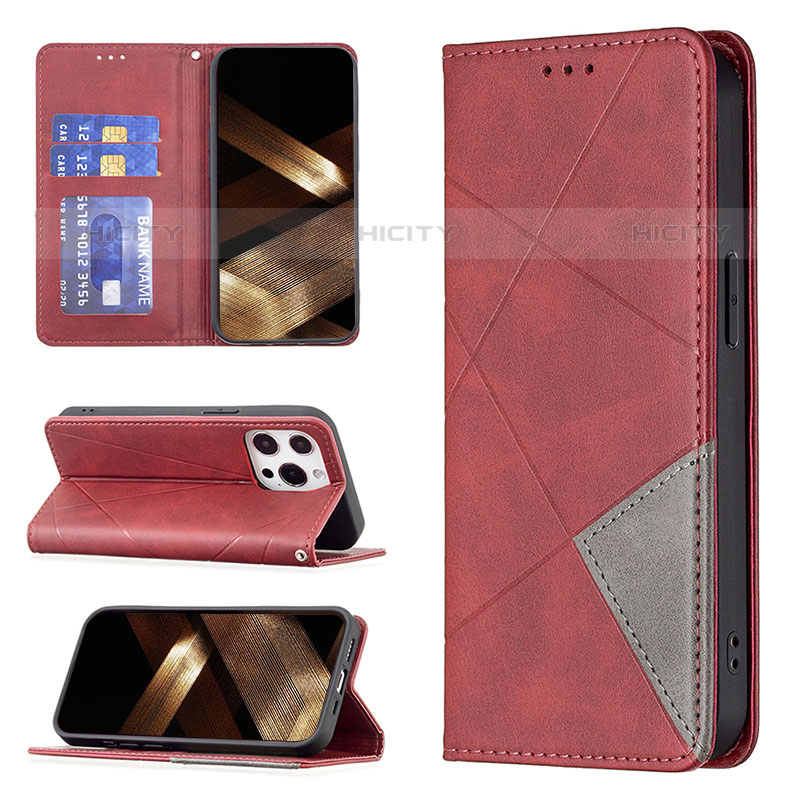 Coque Portefeuille Motif Fantaisie Livre Cuir Etui Clapet L04 pour Apple iPhone 15 Pro Rouge Plus