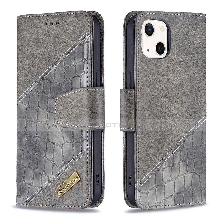 Coque Portefeuille Motif Fantaisie Livre Cuir Etui Clapet L05 pour Apple iPhone 13 Gris Plus