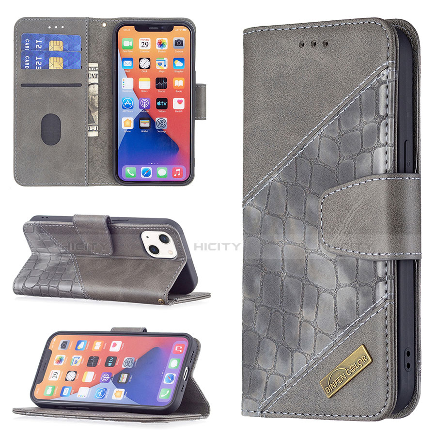 Coque Portefeuille Motif Fantaisie Livre Cuir Etui Clapet L05 pour Apple iPhone 13 Gris Plus