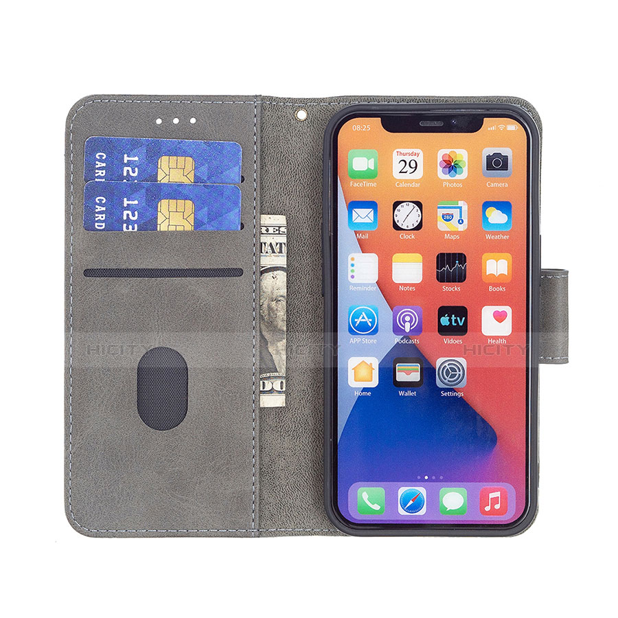 Coque Portefeuille Motif Fantaisie Livre Cuir Etui Clapet L05 pour Apple iPhone 13 Gris Plus