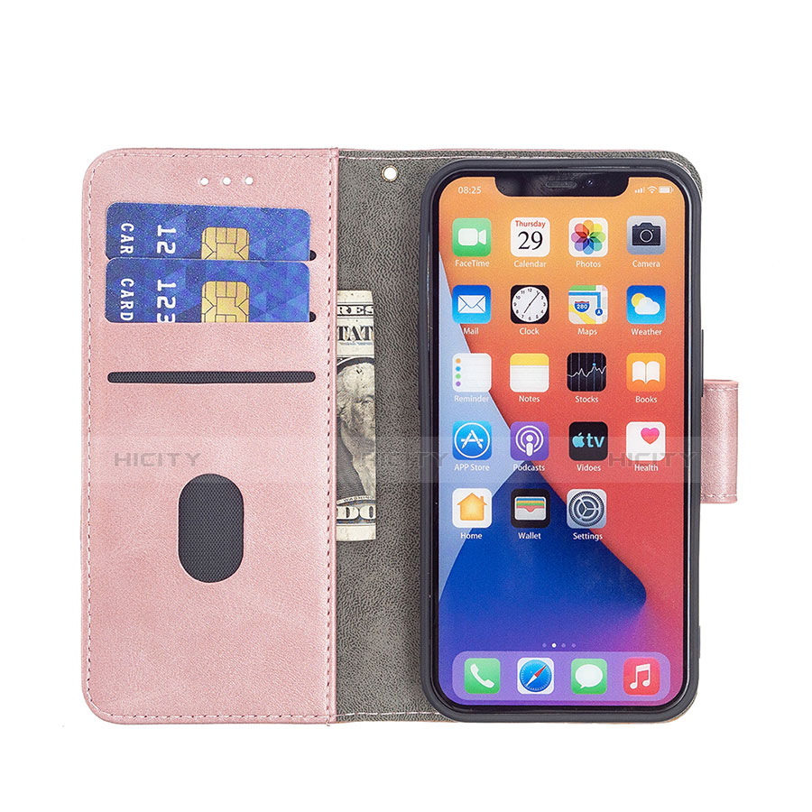 Coque Portefeuille Motif Fantaisie Livre Cuir Etui Clapet L05 pour Apple iPhone 13 Mini Or Rose Plus