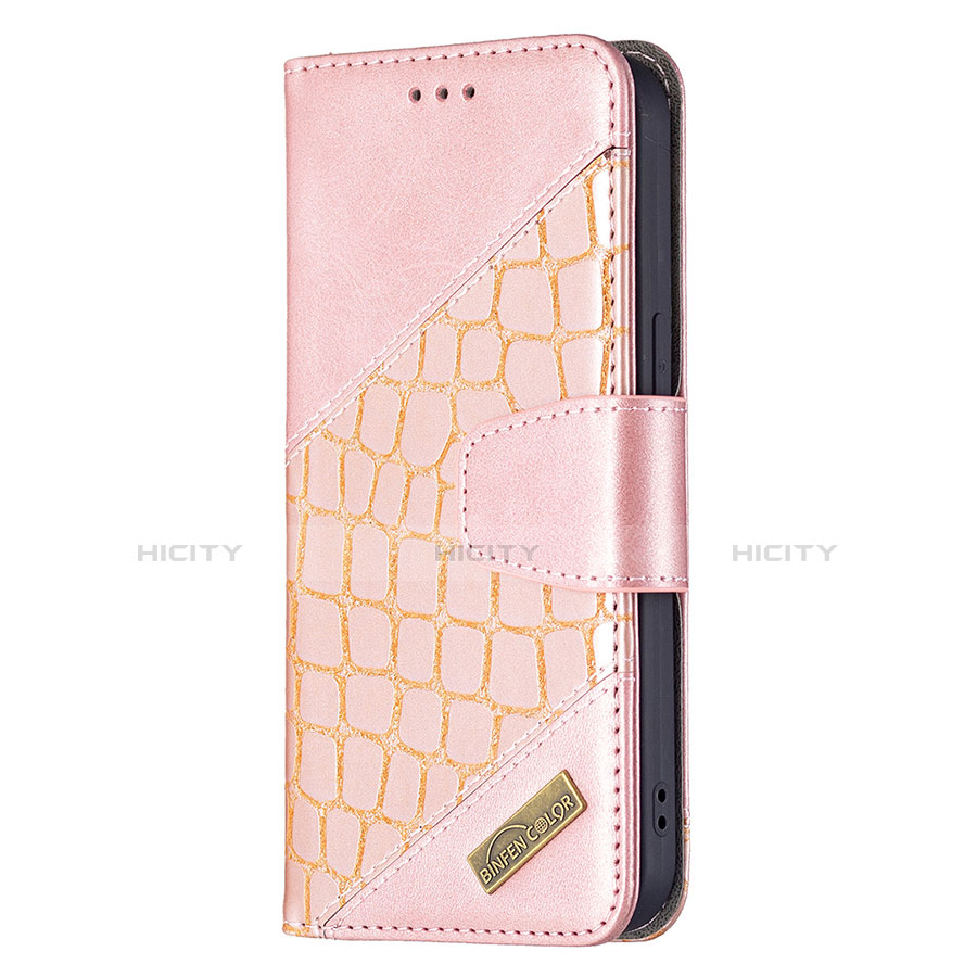 Coque Portefeuille Motif Fantaisie Livre Cuir Etui Clapet L05 pour Apple iPhone 13 Or Rose Plus