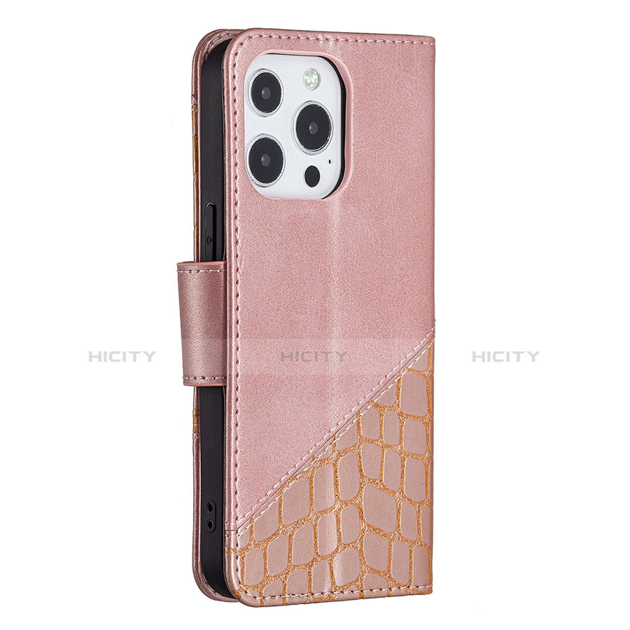 Coque Portefeuille Motif Fantaisie Livre Cuir Etui Clapet L05 pour Apple iPhone 13 Pro Max Or Rose Plus