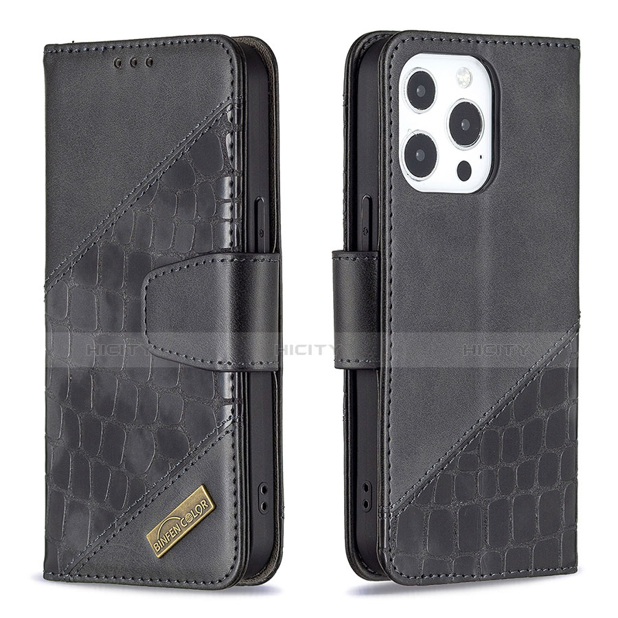 Coque Portefeuille Motif Fantaisie Livre Cuir Etui Clapet L05 pour Apple iPhone 13 Pro Noir Plus