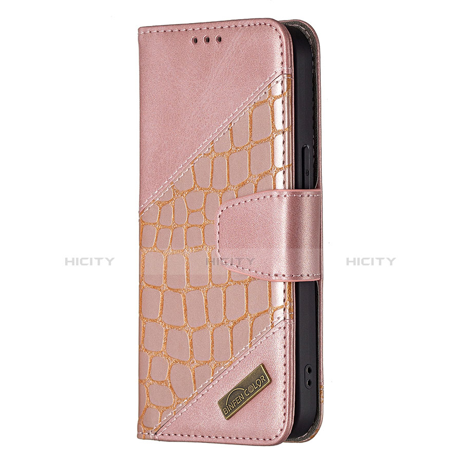 Coque Portefeuille Motif Fantaisie Livre Cuir Etui Clapet L05 pour Apple iPhone 13 Pro Or Rose Plus