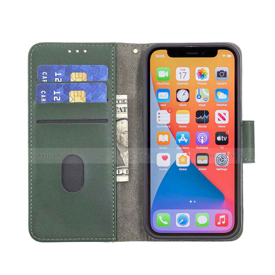 Coque Portefeuille Motif Fantaisie Livre Cuir Etui Clapet L05 pour Apple iPhone 13 Pro Vert Plus