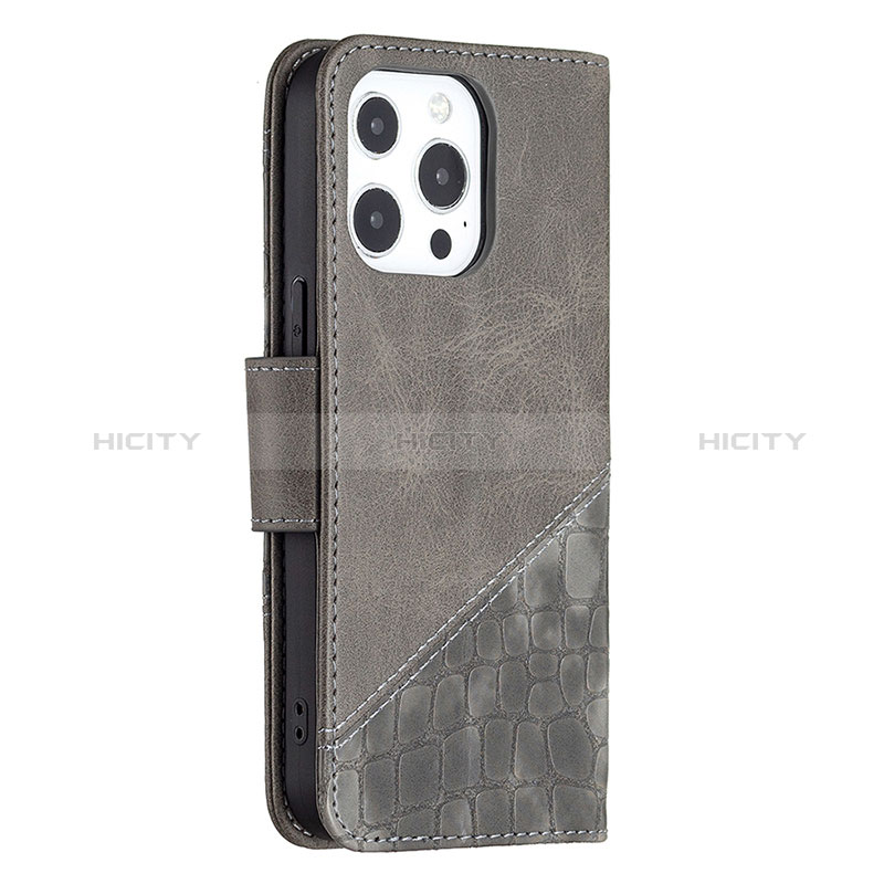 Coque Portefeuille Motif Fantaisie Livre Cuir Etui Clapet L05 pour Apple iPhone 14 Pro Gris Plus