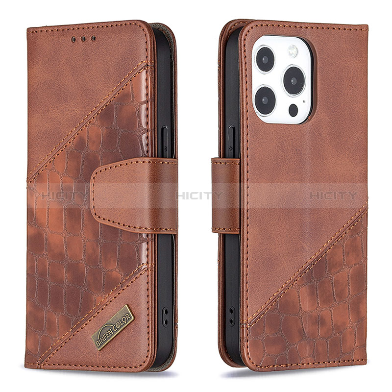 Coque Portefeuille Motif Fantaisie Livre Cuir Etui Clapet L05 pour Apple iPhone 14 Pro Marron Plus