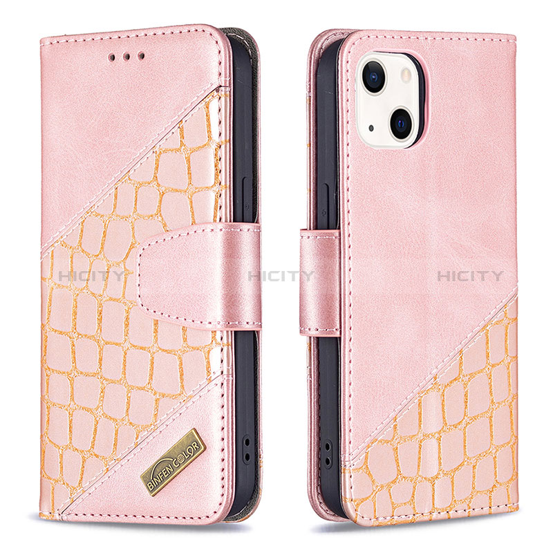 Coque Portefeuille Motif Fantaisie Livre Cuir Etui Clapet L05 pour Apple iPhone 15 Or Rose Plus