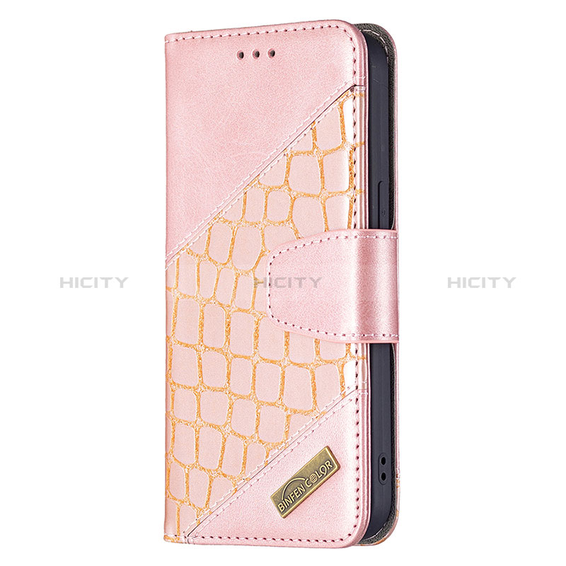 Coque Portefeuille Motif Fantaisie Livre Cuir Etui Clapet L05 pour Apple iPhone 15 Or Rose Plus