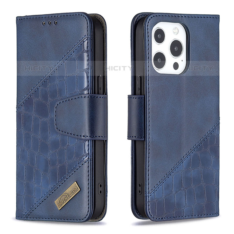 Coque Portefeuille Motif Fantaisie Livre Cuir Etui Clapet L05 pour Apple iPhone 15 Pro Bleu Plus