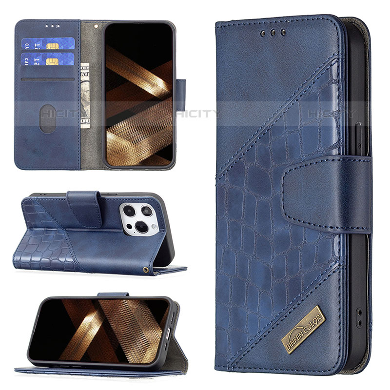 Coque Portefeuille Motif Fantaisie Livre Cuir Etui Clapet L05 pour Apple iPhone 15 Pro Bleu Plus