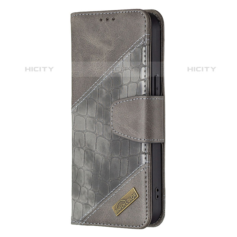 Coque Portefeuille Motif Fantaisie Livre Cuir Etui Clapet L05 pour Apple iPhone 15 Pro Gris Plus