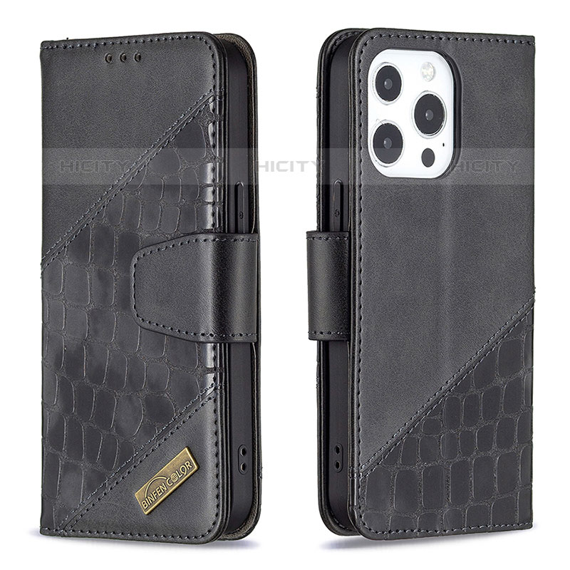 Coque Portefeuille Motif Fantaisie Livre Cuir Etui Clapet L05 pour Apple iPhone 15 Pro Noir Plus