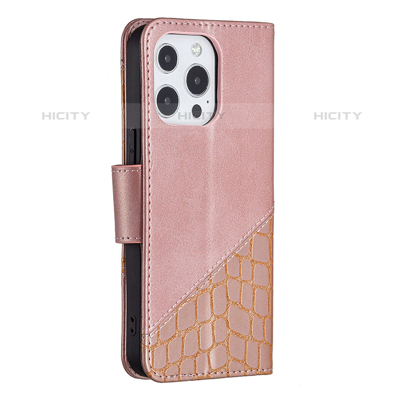 Coque Portefeuille Motif Fantaisie Livre Cuir Etui Clapet L05 pour Apple iPhone 15 Pro Or Rose Plus