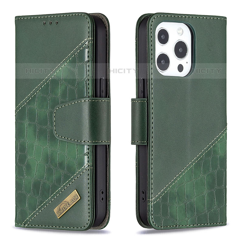 Coque Portefeuille Motif Fantaisie Livre Cuir Etui Clapet L05 pour Apple iPhone 15 Pro Vert Plus