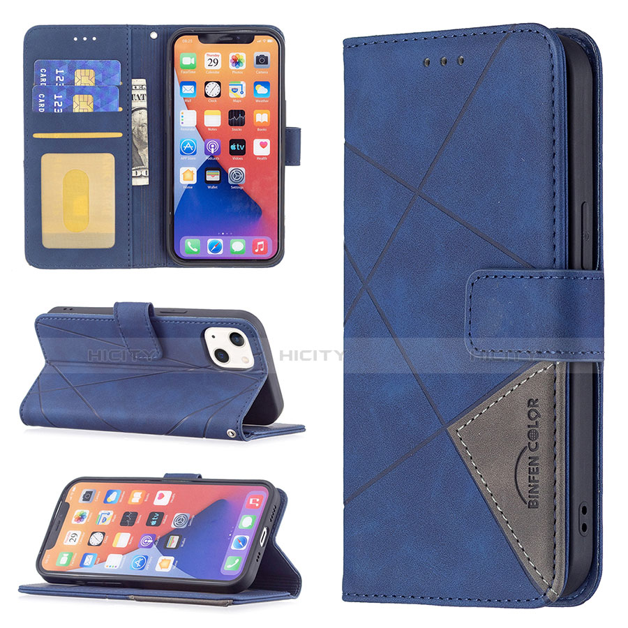 Coque Portefeuille Motif Fantaisie Livre Cuir Etui Clapet L06 pour Apple iPhone 13 Bleu Plus