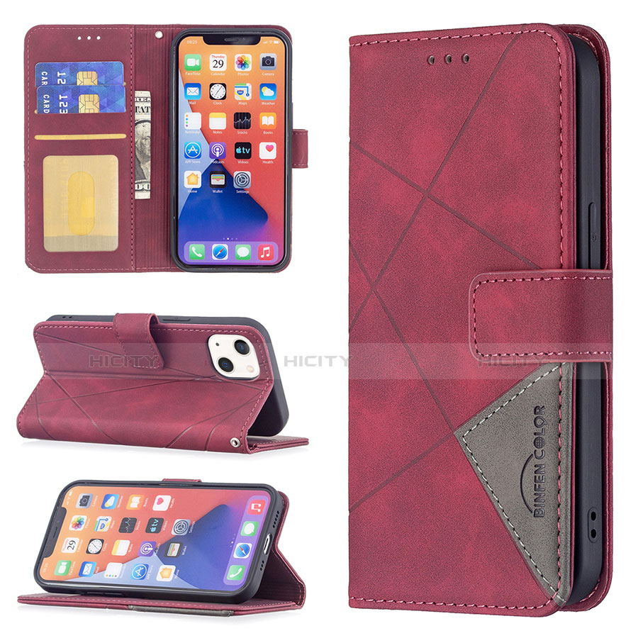 Coque Portefeuille Motif Fantaisie Livre Cuir Etui Clapet L06 pour Apple iPhone 14 Plus Rouge Plus