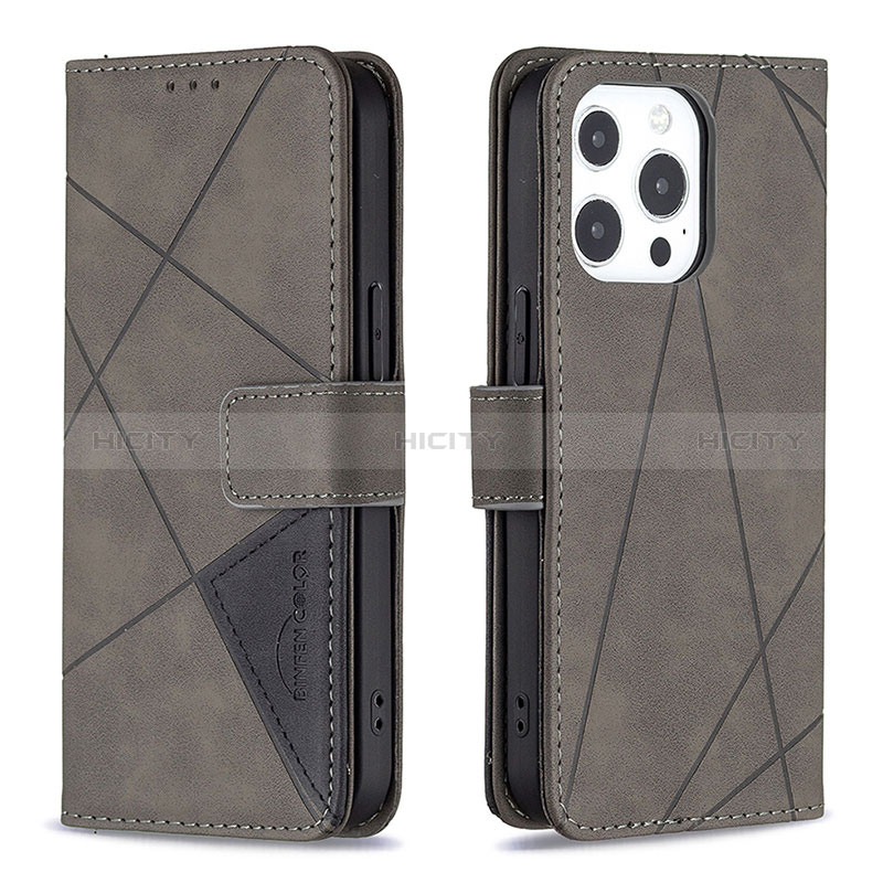 Coque Portefeuille Motif Fantaisie Livre Cuir Etui Clapet L06 pour Apple iPhone 14 Pro Gris Plus