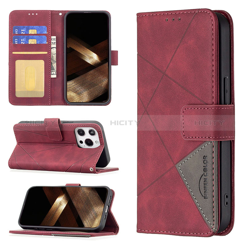 Coque Portefeuille Motif Fantaisie Livre Cuir Etui Clapet L06 pour Apple iPhone 14 Pro Rouge Plus