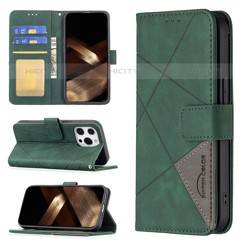 Coque Portefeuille Motif Fantaisie Livre Cuir Etui Clapet L06 pour Apple iPhone 15 Pro Max Vert Plus