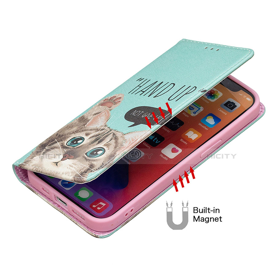 Coque Portefeuille Motif Fantaisie Livre Cuir Etui Clapet pour Apple iPhone 13 Mini Cyan Plus