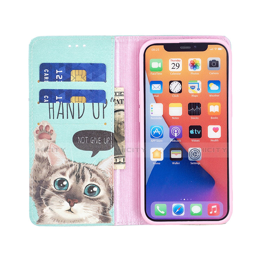 Coque Portefeuille Motif Fantaisie Livre Cuir Etui Clapet pour Apple iPhone 14 Plus Cyan Plus