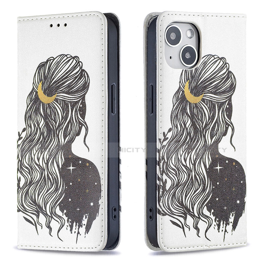 Coque Portefeuille Motif Fantaisie Livre Cuir Etui Clapet pour Apple iPhone 14 Plus Gris Plus