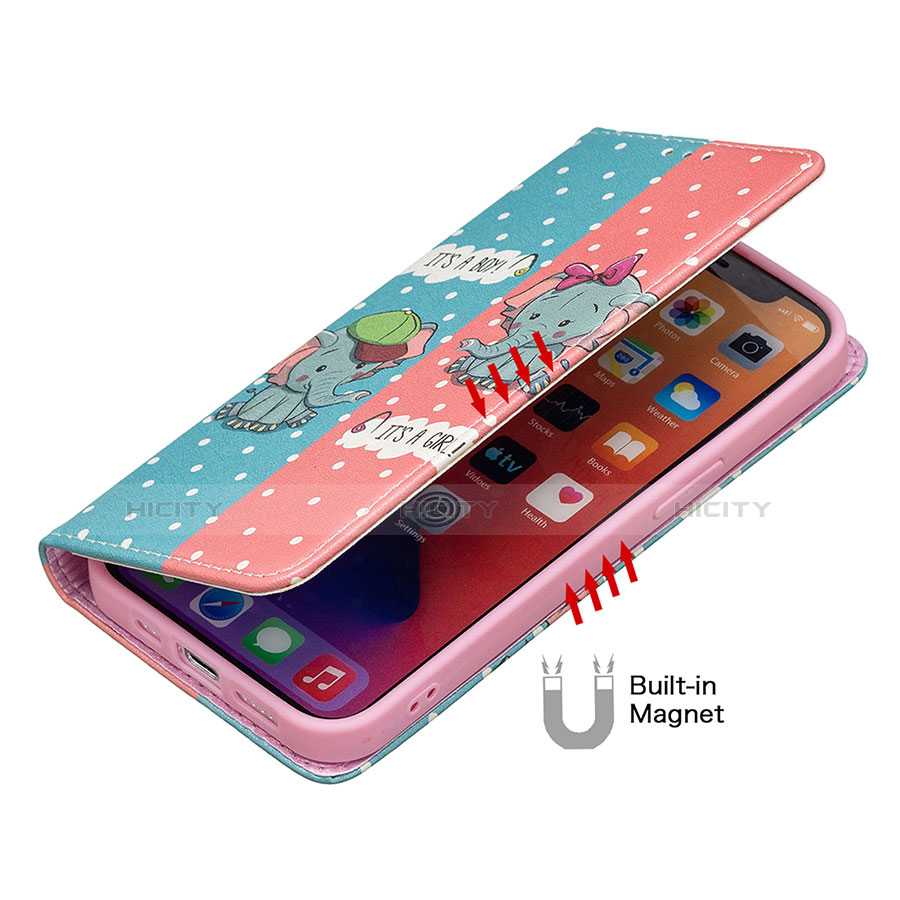 Coque Portefeuille Motif Fantaisie Livre Cuir Etui Clapet pour Apple iPhone 14 Rose Plus