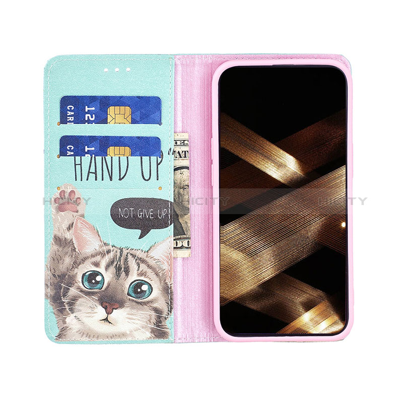 Coque Portefeuille Motif Fantaisie Livre Cuir Etui Clapet pour Apple iPhone 15 Cyan Plus