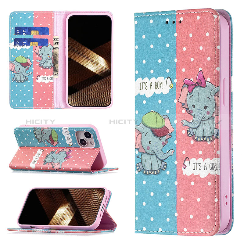 Coque Portefeuille Motif Fantaisie Livre Cuir Etui Clapet pour Apple iPhone 15 Rose Plus