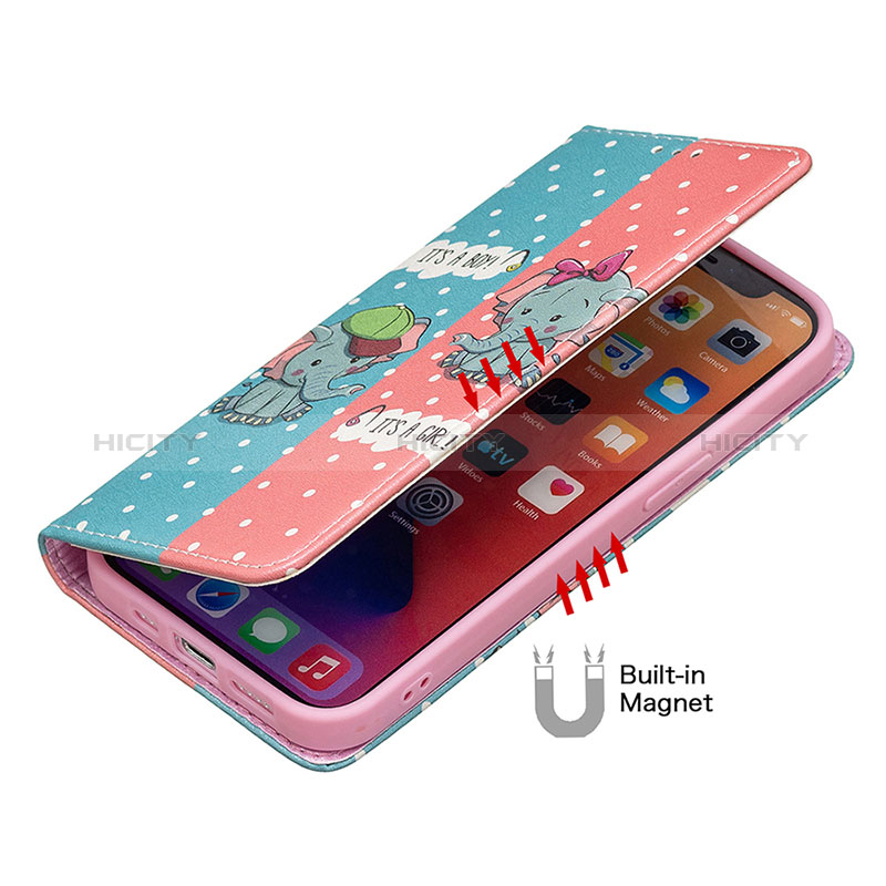 Coque Portefeuille Motif Fantaisie Livre Cuir Etui Clapet pour Apple iPhone 15 Rose Plus