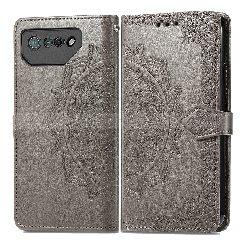 Coque Portefeuille Motif Fantaisie Livre Cuir Etui Clapet pour Asus ROG Phone 7 Gris Plus