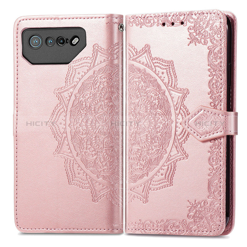 Coque Portefeuille Motif Fantaisie Livre Cuir Etui Clapet pour Asus ROG Phone 7 Ultimate Or Rose Plus