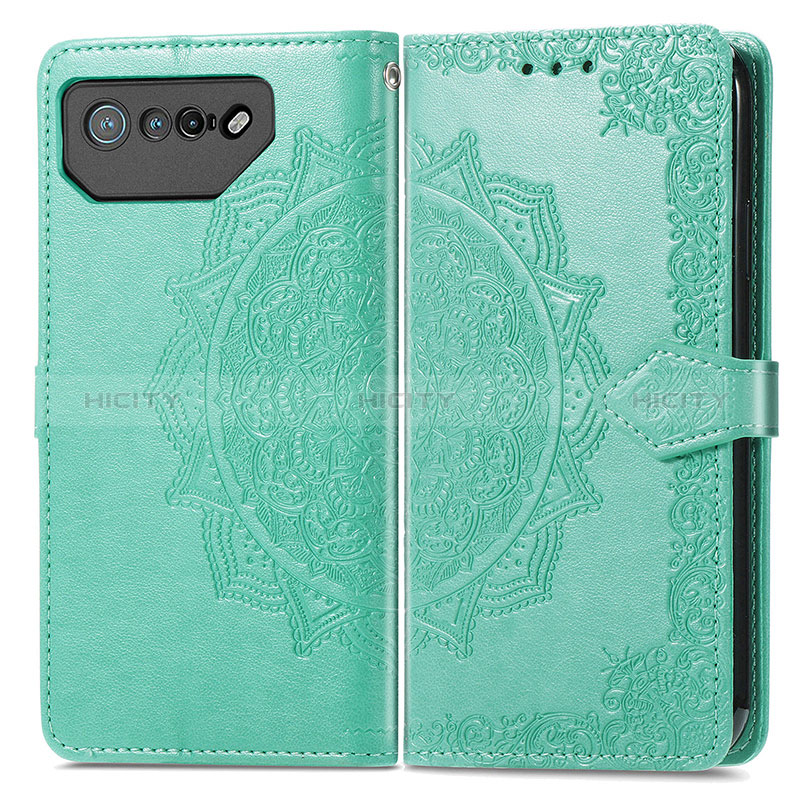 Coque Portefeuille Motif Fantaisie Livre Cuir Etui Clapet pour Asus ROG Phone 7 Ultimate Vert Plus