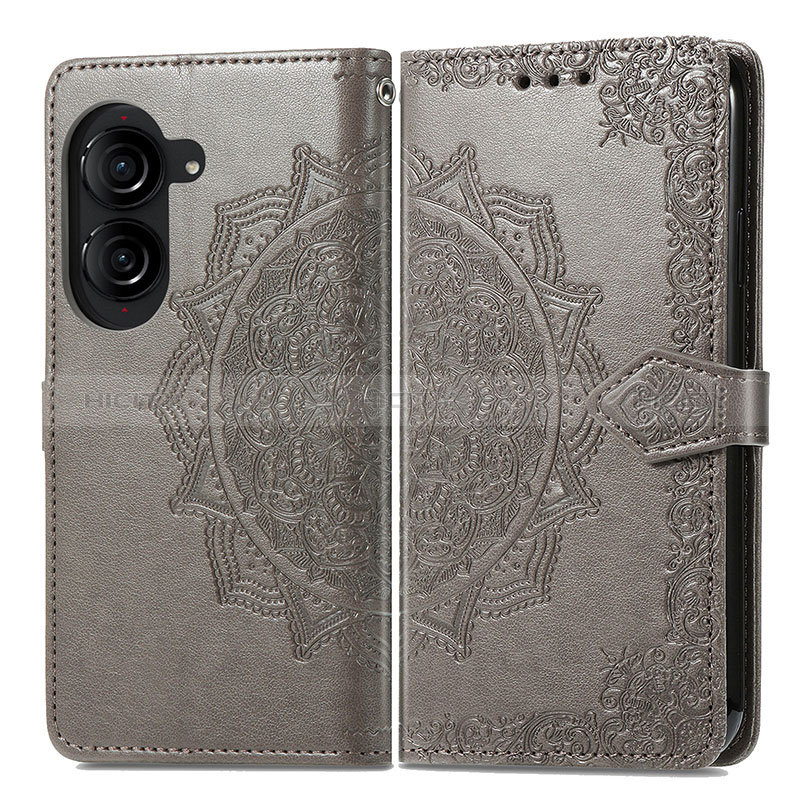 Coque Portefeuille Motif Fantaisie Livre Cuir Etui Clapet pour Asus ZenFone 10 Gris Plus