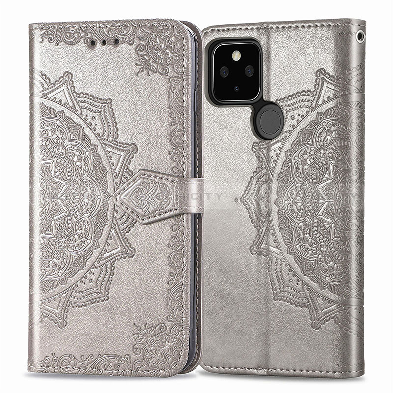 Coque Portefeuille Motif Fantaisie Livre Cuir Etui Clapet pour Google Pixel 5 XL 5G Gris Plus