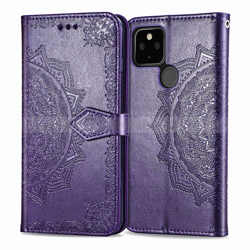 Coque Portefeuille Motif Fantaisie Livre Cuir Etui Clapet pour Google Pixel 5 XL 5G Violet Plus