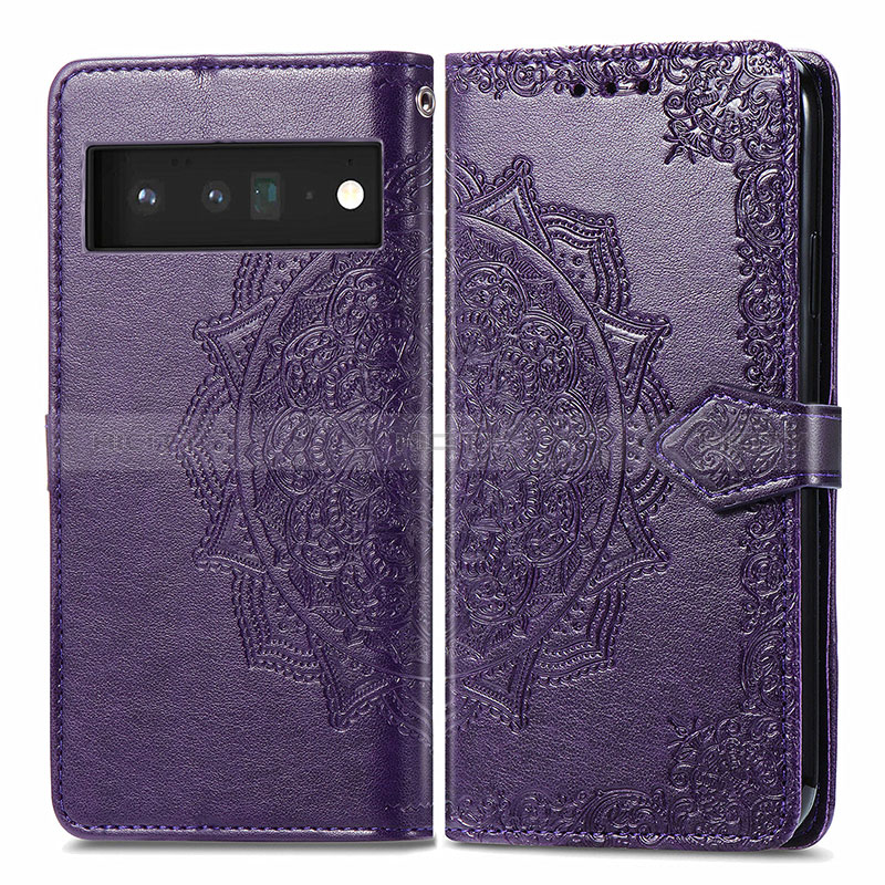 Coque Portefeuille Motif Fantaisie Livre Cuir Etui Clapet pour Google Pixel 6 Pro 5G Violet Plus