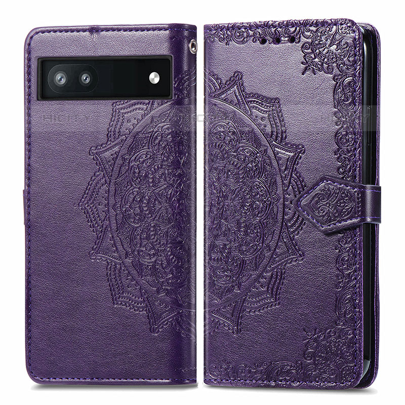 Coque Portefeuille Motif Fantaisie Livre Cuir Etui Clapet pour Google Pixel 6a 5G Violet Plus