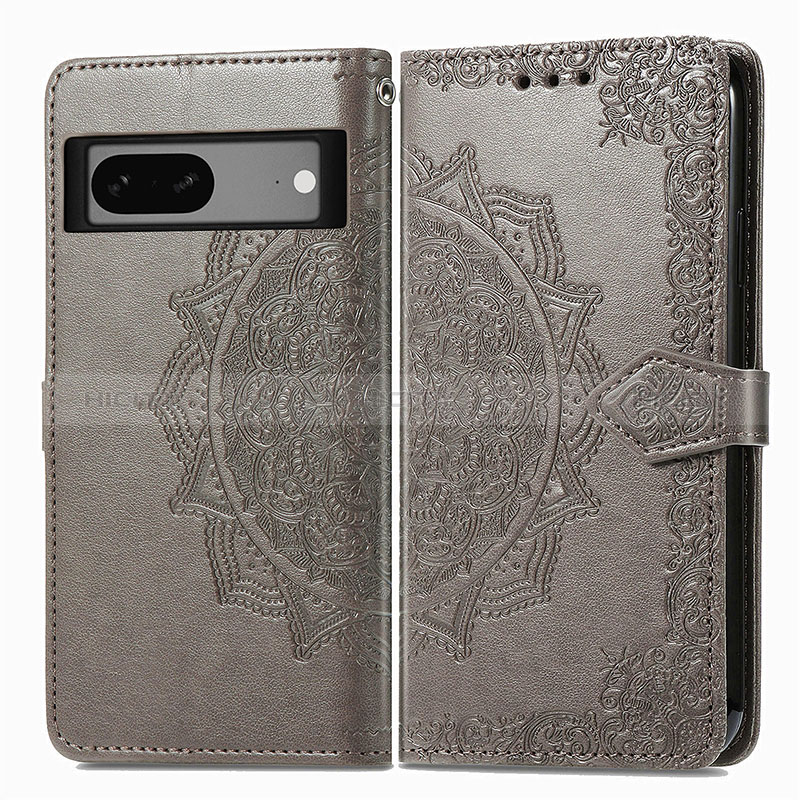 Coque Portefeuille Motif Fantaisie Livre Cuir Etui Clapet pour Google Pixel 7 5G Gris Plus