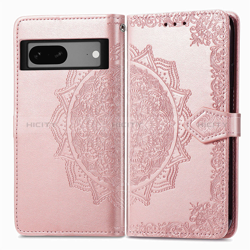 Coque Portefeuille Motif Fantaisie Livre Cuir Etui Clapet pour Google Pixel 7 5G Or Rose Plus