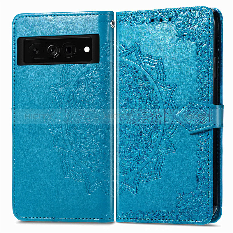 Coque Portefeuille Motif Fantaisie Livre Cuir Etui Clapet pour Google Pixel 7 Pro 5G Bleu Plus