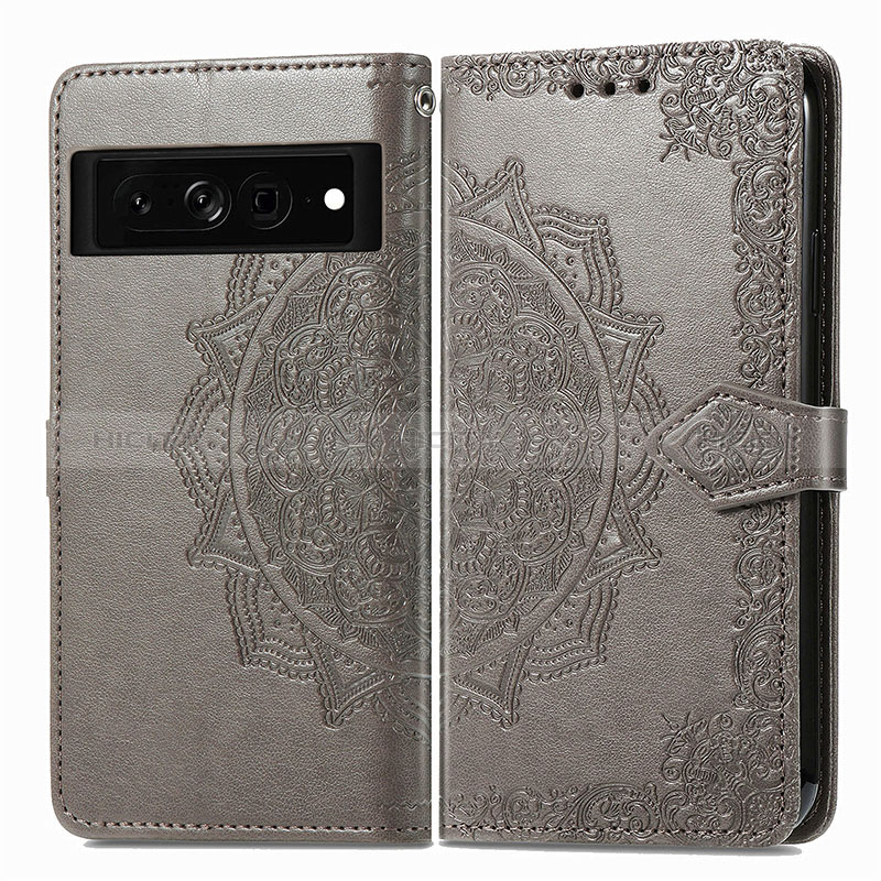 Coque Portefeuille Motif Fantaisie Livre Cuir Etui Clapet pour Google Pixel 7 Pro 5G Gris Plus