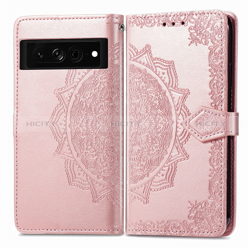 Coque Portefeuille Motif Fantaisie Livre Cuir Etui Clapet pour Google Pixel 7 Pro 5G Or Rose Plus