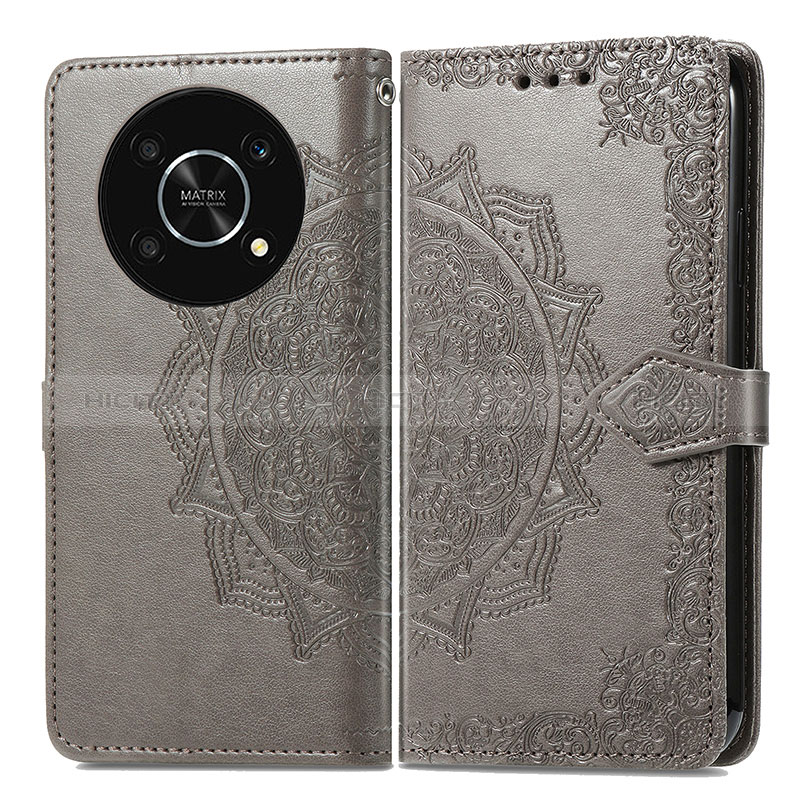 Coque Portefeuille Motif Fantaisie Livre Cuir Etui Clapet pour Huawei Enjoy 50 Pro Gris Plus