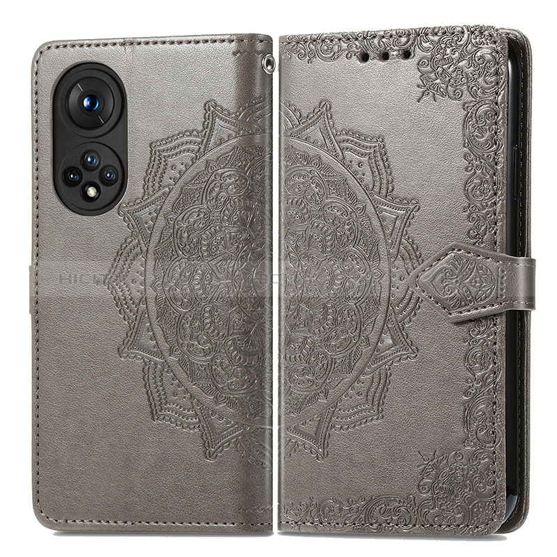 Coque Portefeuille Motif Fantaisie Livre Cuir Etui Clapet pour Huawei Honor 50 5G Gris Plus