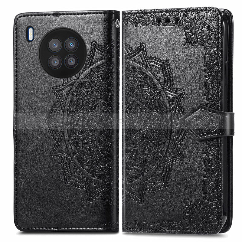 Coque Portefeuille Motif Fantaisie Livre Cuir Etui Clapet pour Huawei Honor 50 Lite Noir Plus