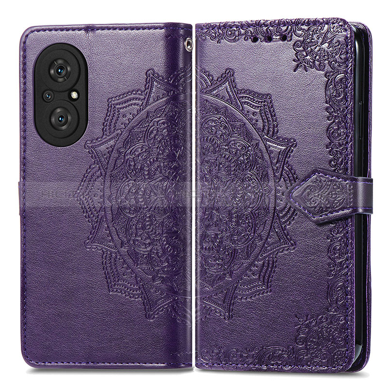 Coque Portefeuille Motif Fantaisie Livre Cuir Etui Clapet pour Huawei Honor 50 SE 5G Violet Plus