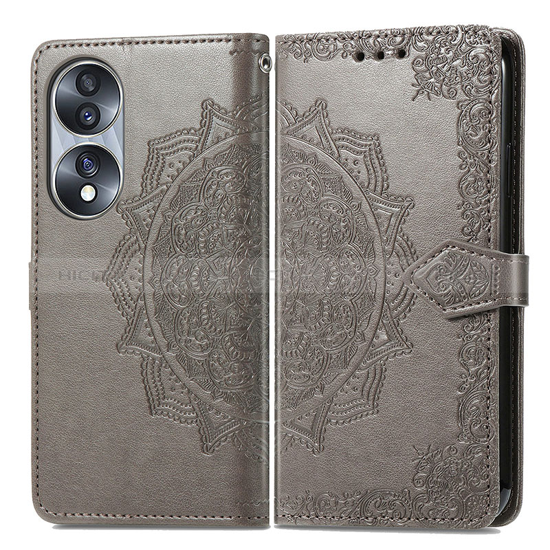 Coque Portefeuille Motif Fantaisie Livre Cuir Etui Clapet pour Huawei Honor 70 5G Gris Plus